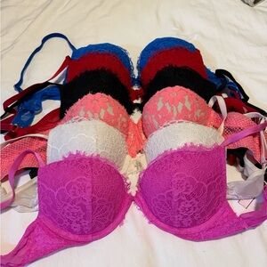 Victoria's Secret Lace Push-Up Bra Set in Fuchsia, White, Pink, Black, Red, Blue